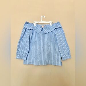 Brooks Brothers Light Blue Striped Off-Shoulder Blouse Sz 10